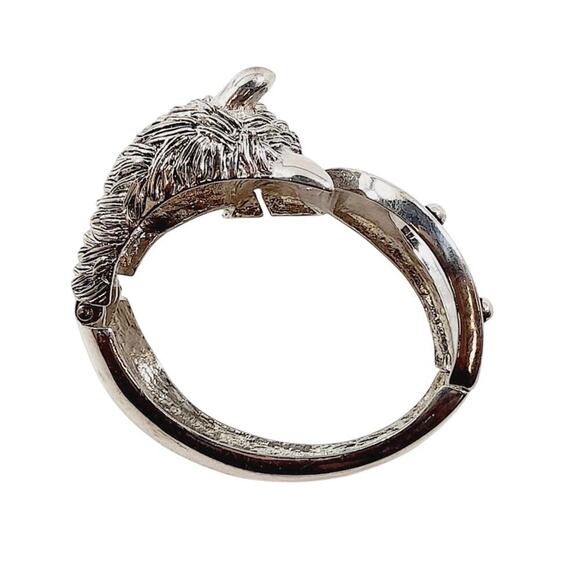 Western Rhinestone Horse & Horseshoe Cuff Bracelet Silvertone 7” - Picture 6 of 6